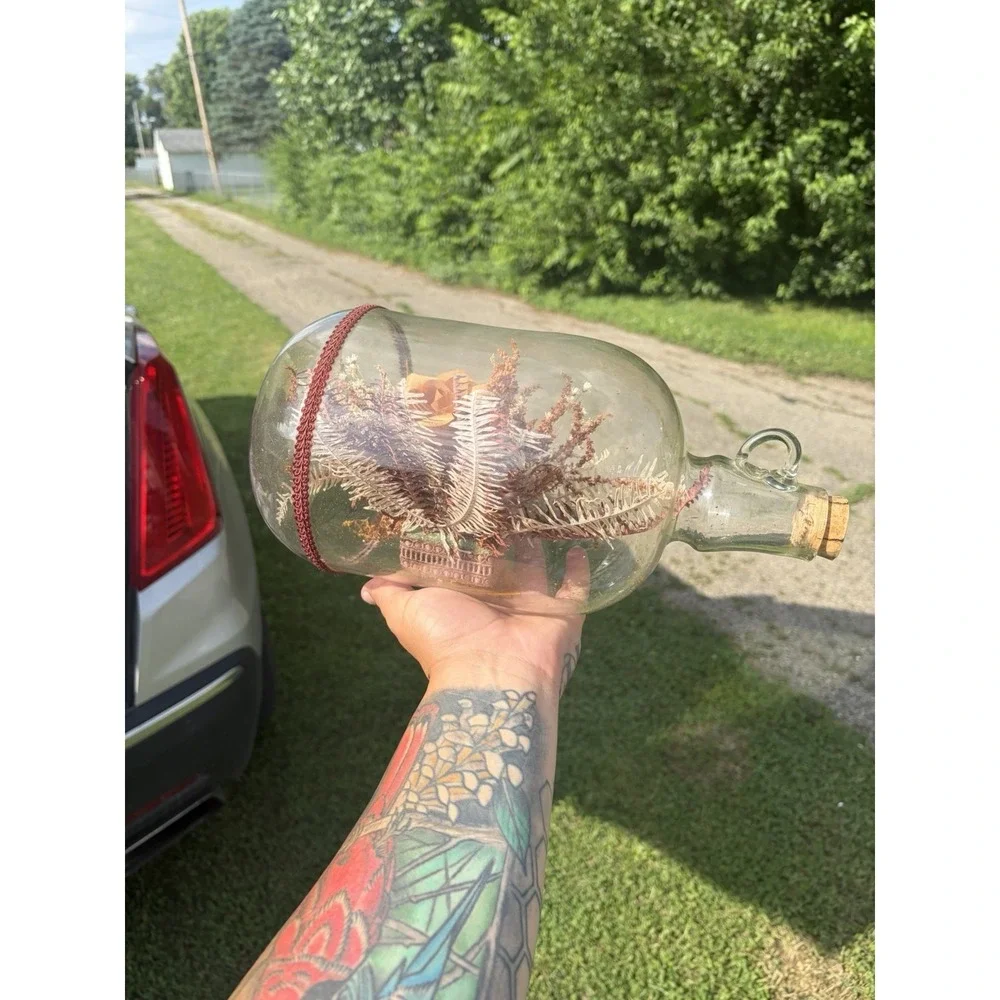 Vintage Dried Flowers in Jug/Dried flowers encased Glass Taiwan Boho Cottagecore